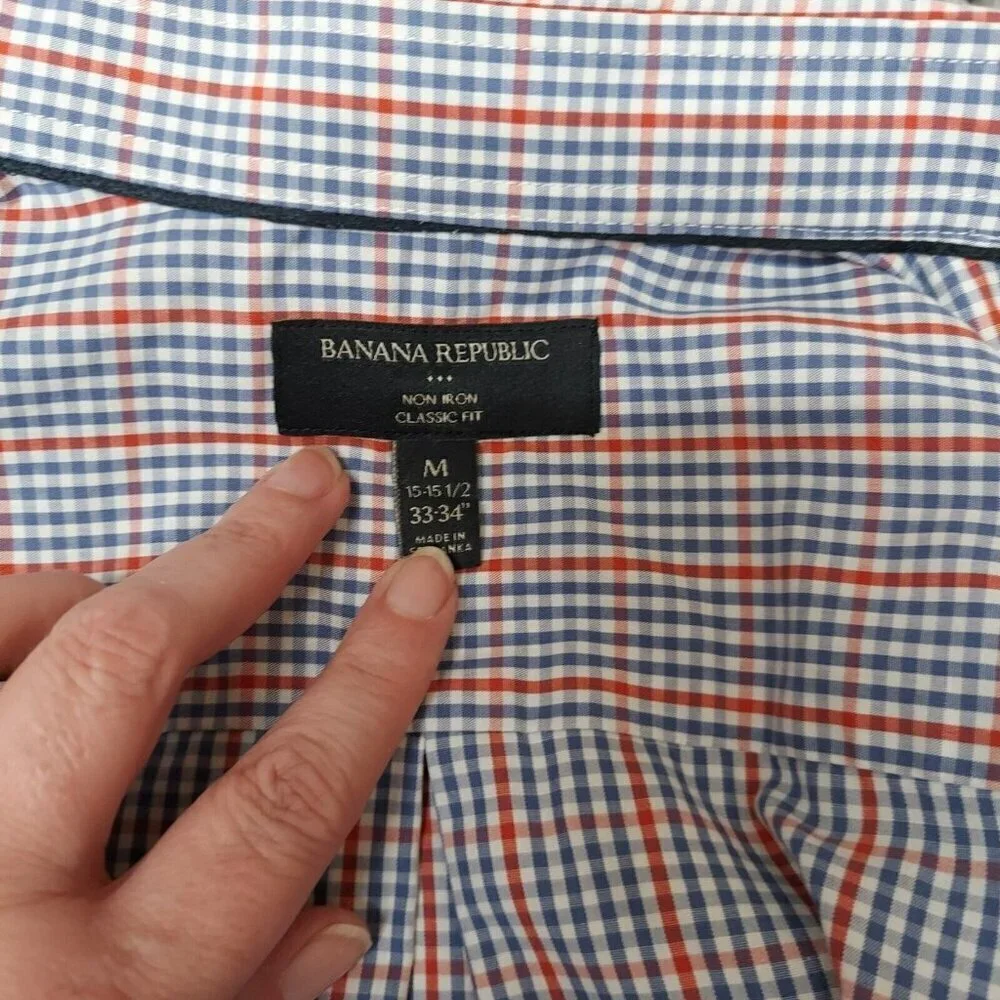 Banana Republic Long Sleeve Button Down Dress Shirt Red/Blue Plaid Men's Medium